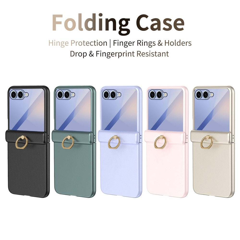 For Samsung Galaxy Z Flip8 Case with Tempered Glass Film Ring Holder Kickstand PC Phone Cover