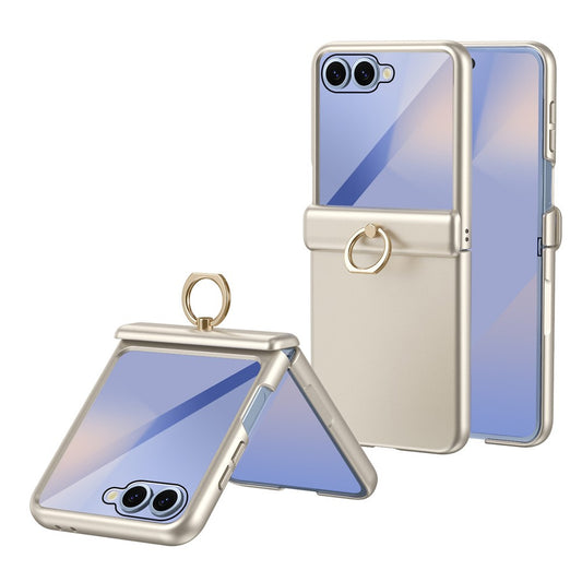 Galaxy Z Flip8 – Handyhülle aus Metall, Kunststoff und gehärtetem Glas, mit Ständer, mit Ringhalter, mit Displayschutz