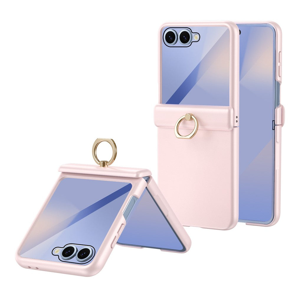 For Samsung Galaxy Z Flip8 Case with Tempered Glass Film Ring Holder Kickstand PC Phone Cover