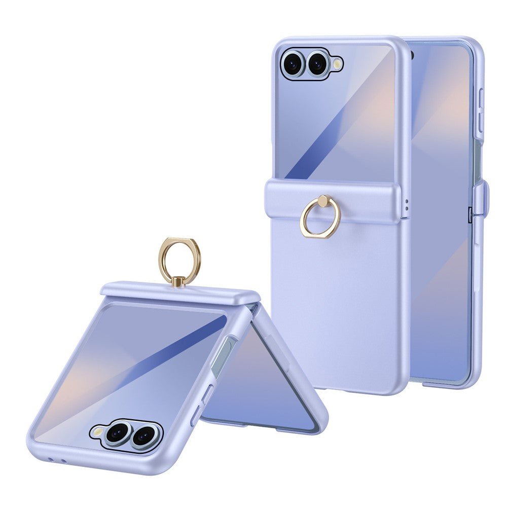 For Samsung Galaxy Z Flip8 Case with Tempered Glass Film Ring Holder Kickstand PC Phone Cover