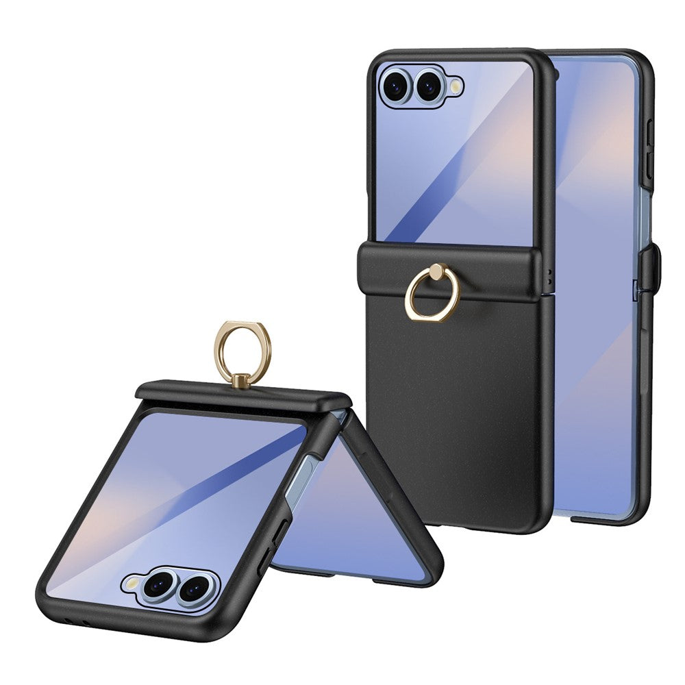For Samsung Galaxy Z Flip8 Case with Tempered Glass Film Ring Holder Kickstand PC Phone Cover