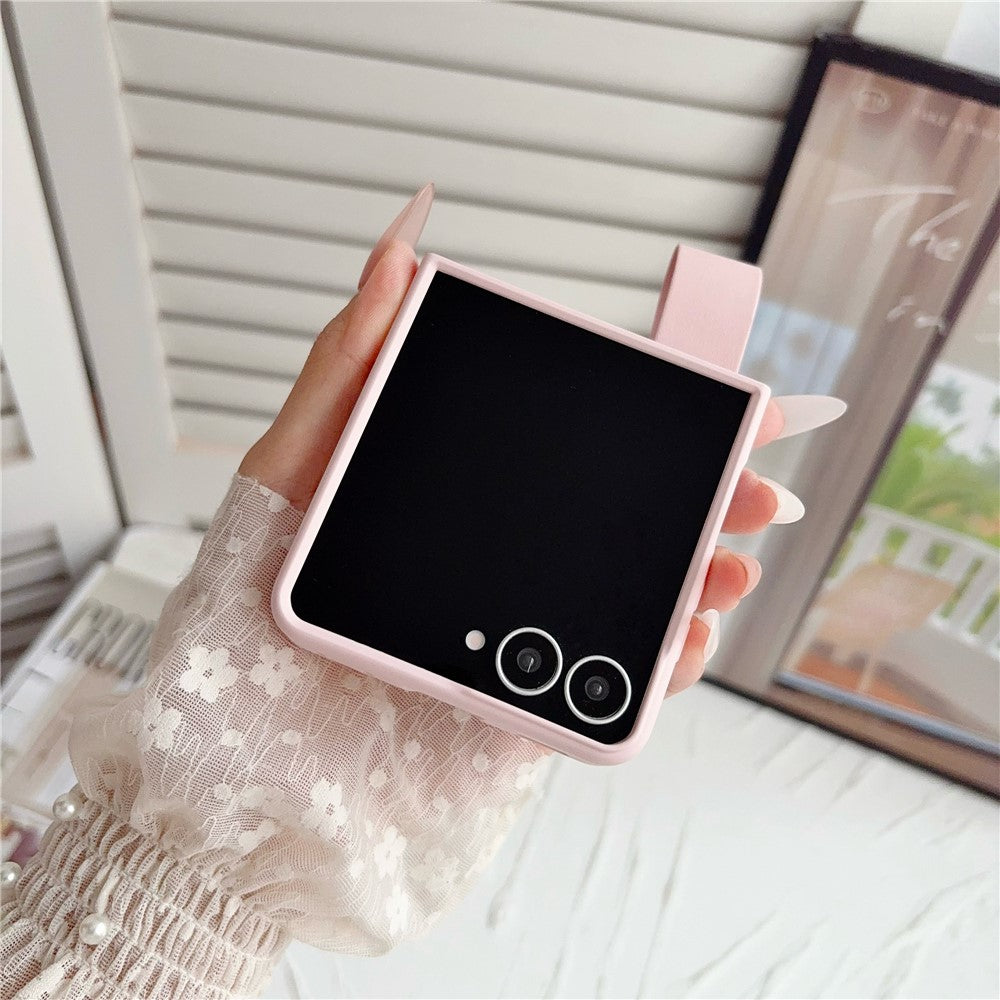 For Samsung Galaxy Z Flip8 Case PU Leather + PC Phone Cover with Grip Strap