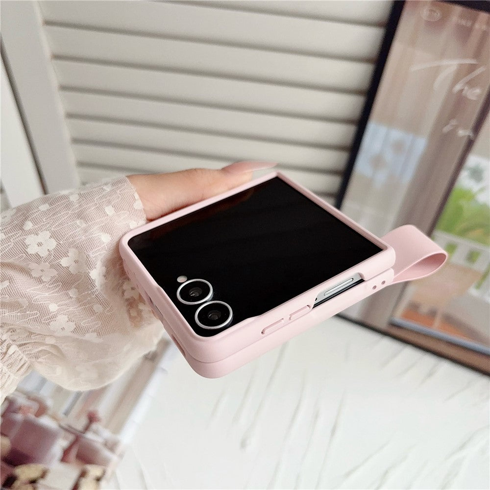 For Samsung Galaxy Z Flip8 Case PU Leather + PC Phone Cover with Grip Strap