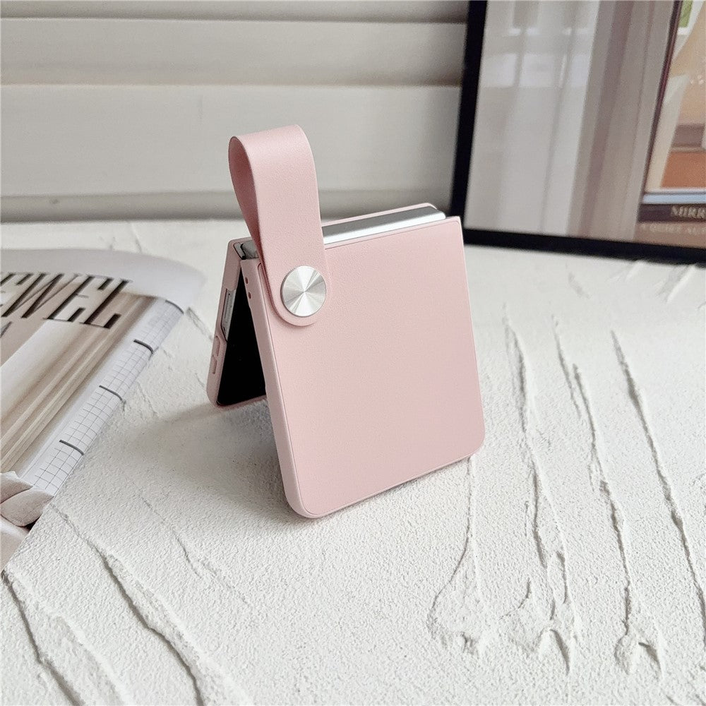 For Samsung Galaxy Z Flip8 Case PU Leather + PC Phone Cover with Grip Strap