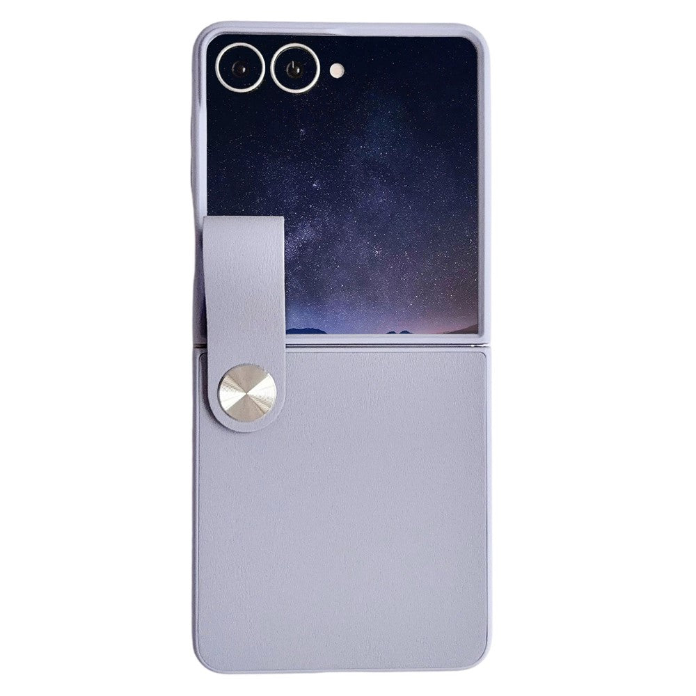 For Samsung Galaxy Z Flip8 Case PU Leather + PC Phone Cover with Grip Strap