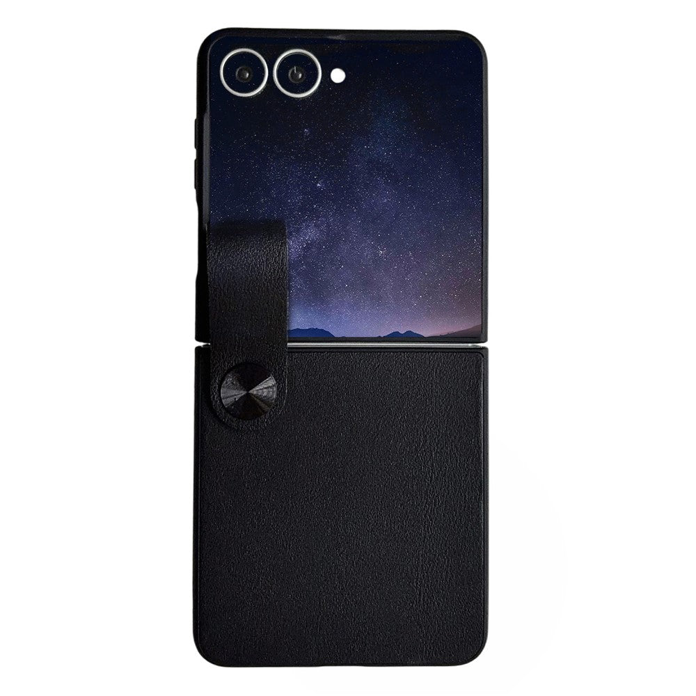 For Samsung Galaxy Z Flip8 Case PU Leather + PC Phone Cover with Grip Strap
