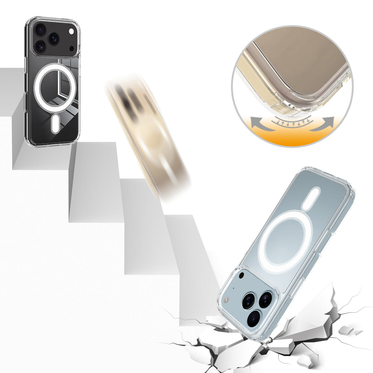 For iPhone 18 Pro Clear Phone Magnetic Case TPU + Acrylic Back Cover
