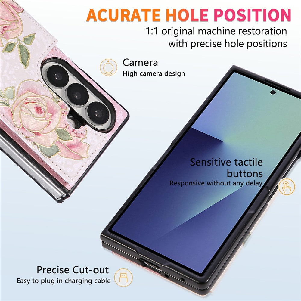 For Samsung Galaxy Z Fold8 Ultra Case Flower Leather TPU RFID Blocking Phone Cover Card Slots