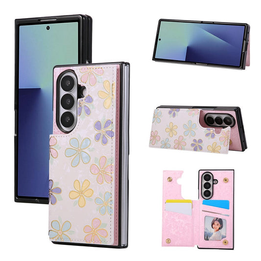 Galaxy Z Fold8 Ultra – Handyhülle aus Kunststoff und PU-Leder, mit Ständer, mit Kartenfach, mit RFID-Schutz, mit Blumenmotiv
