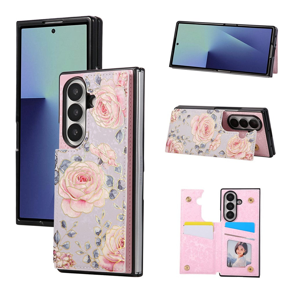 For Samsung Galaxy Z Fold8 Ultra Case Flower Leather TPU RFID Blocking Phone Cover Card Slots