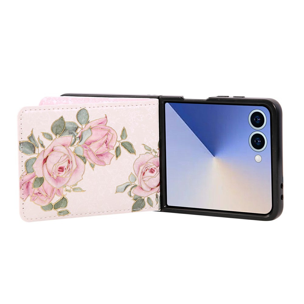 For Samsung Galaxy Z Flip8 Case Flower Leather TPU RFID Blocking Phone Cover Card Slots - Rose Flower