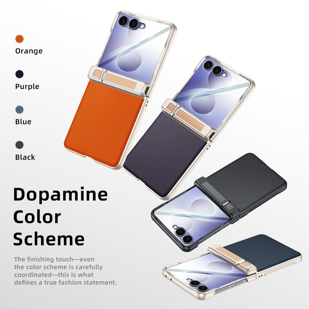 For Samsung Galaxy Z Flip8 5G Case Hinge Kickstand Leather PC Phone Cover with Privacy Screen Protector