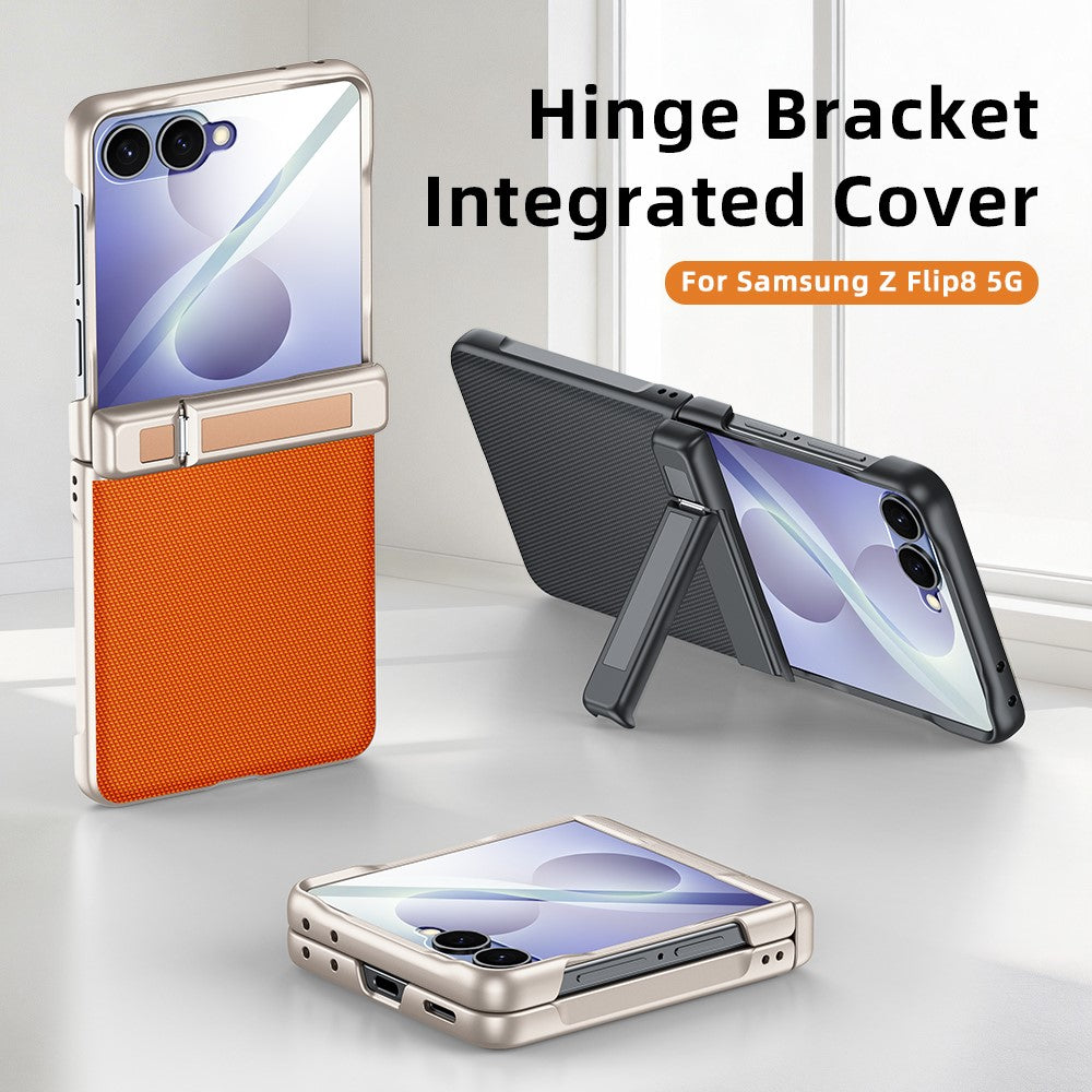 For Samsung Galaxy Z Flip8 5G Case Hinge Kickstand Leather PC Phone Cover with Privacy Screen Protector