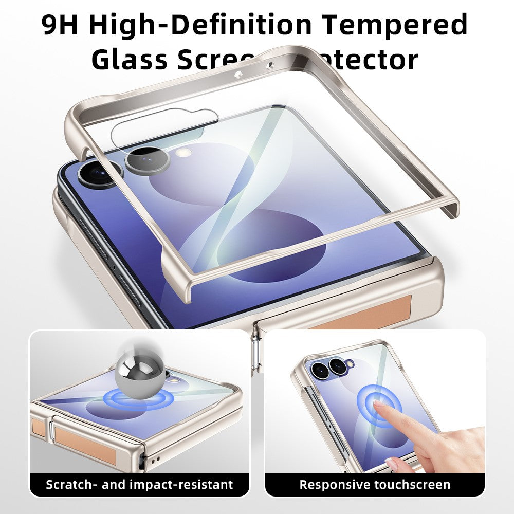 For Samsung Galaxy Z Flip8 5G Case Hinge Kickstand Leather PC Phone Cover with Privacy Screen Protector