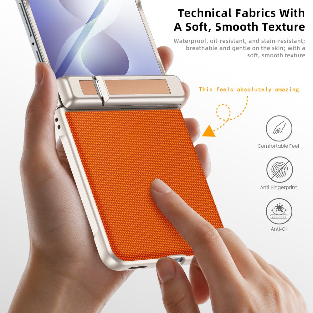 For Samsung Galaxy Z Flip8 5G Case Hinge Kickstand Leather PC Phone Cover with Privacy Screen Protector