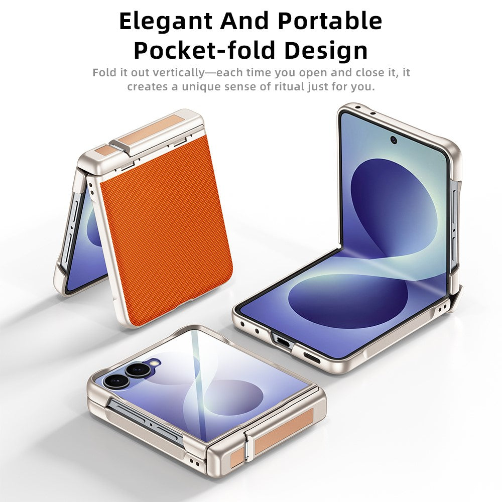 For Samsung Galaxy Z Flip8 5G Case Hinge Kickstand Leather PC Phone Cover with Privacy Screen Protector