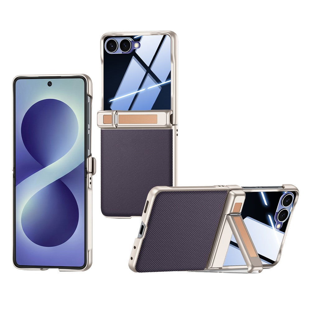 For Samsung Galaxy Z Flip8 5G Case Hinge Kickstand Leather PC Phone Cover with Privacy Screen Protector