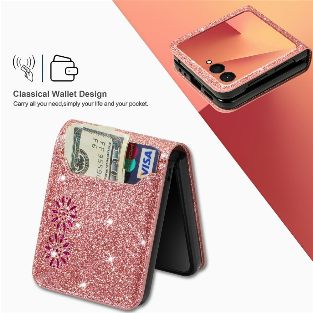 For Samsung Galaxy Z Flip8 Case Card Holder Starry Sky Carving PU Leather + PC Phone Cover