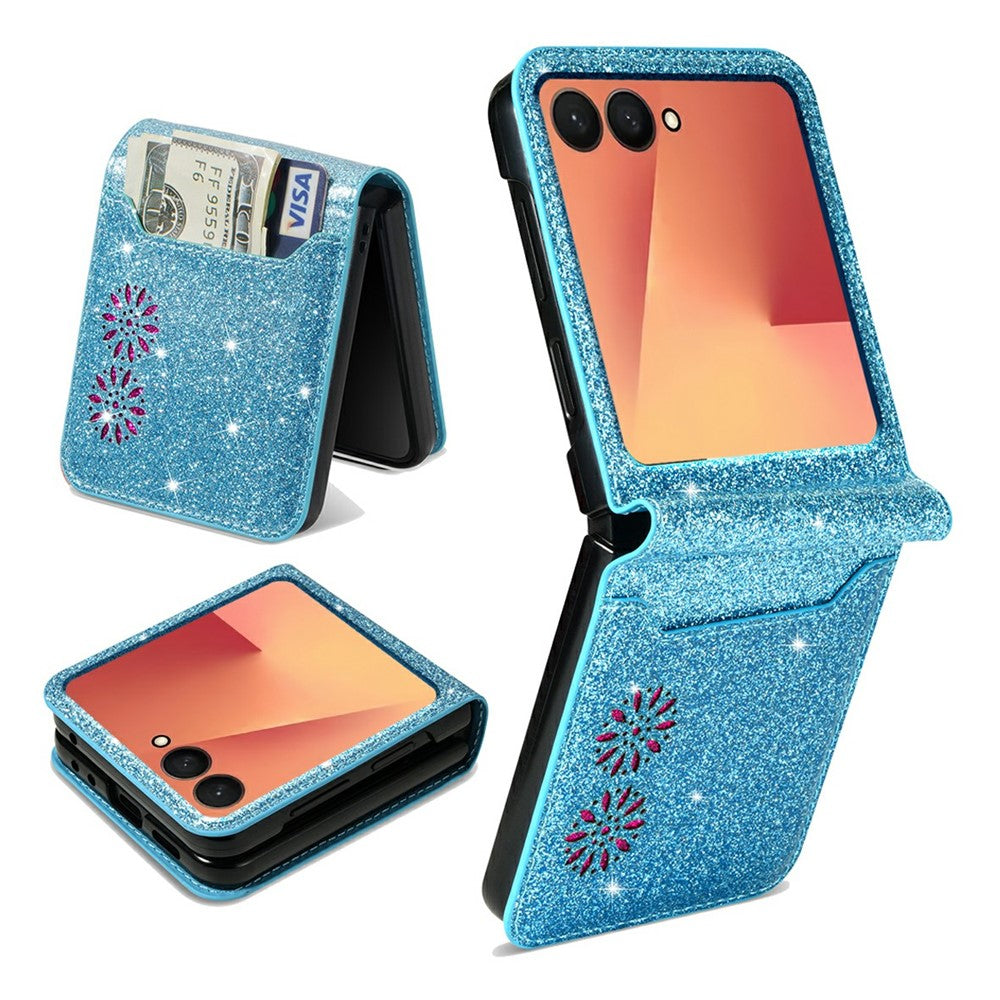 For Samsung Galaxy Z Flip8 Case Card Holder Starry Sky Carving PU Leather + PC Phone Cover