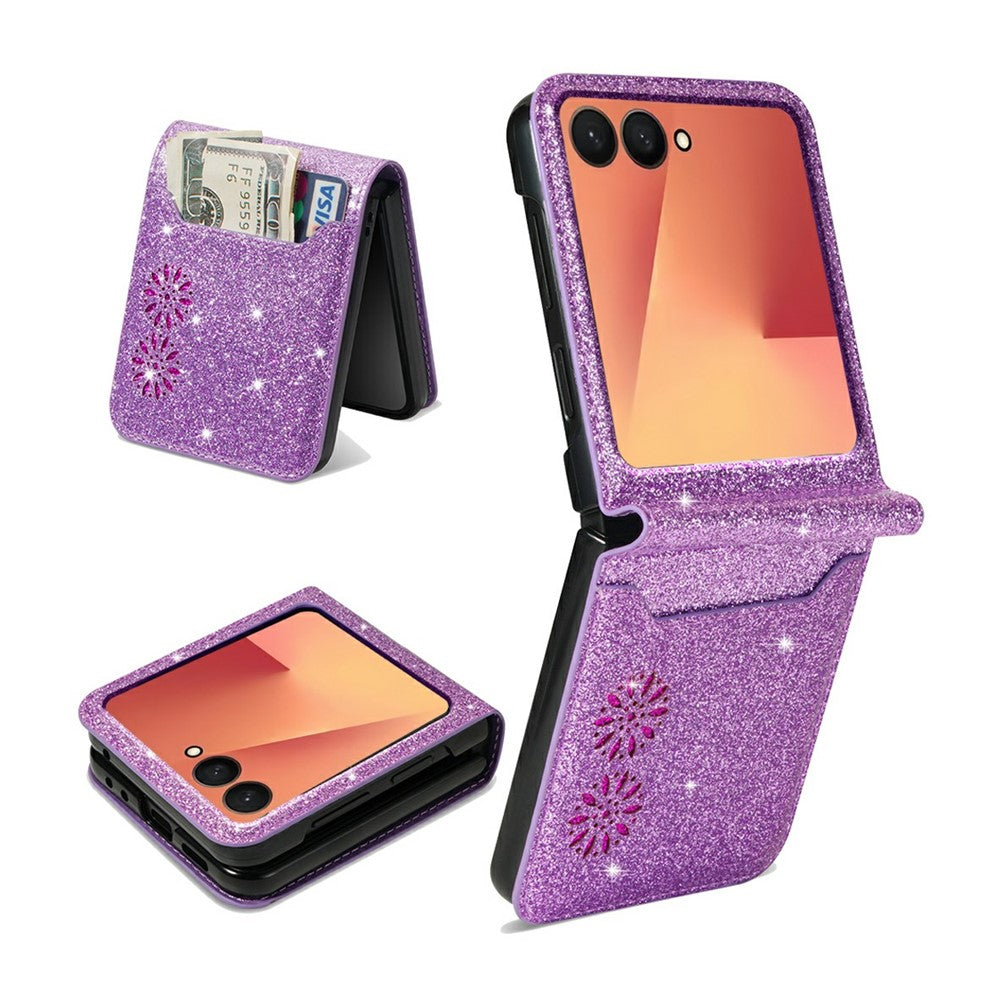 For Samsung Galaxy Z Flip8 Case Card Holder Starry Sky Carving PU Leather + PC Phone Cover