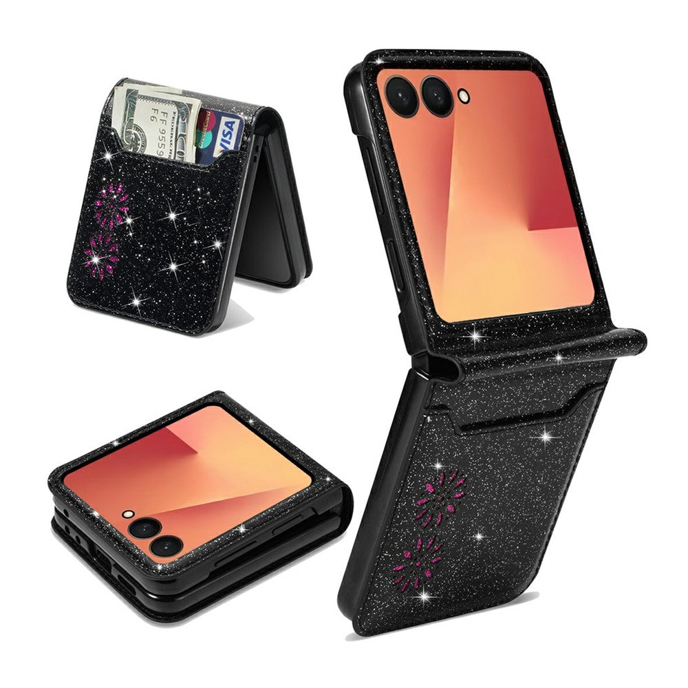 For Samsung Galaxy Z Flip8 Case Card Holder Starry Sky Carving PU Leather + PC Phone Cover