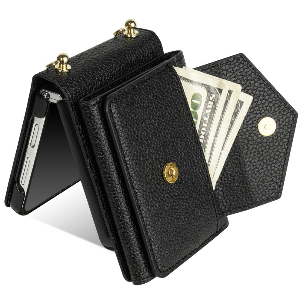 For Samsung Galaxy Z Flip8 Case Card Slots PU + PC Phone Cover with Long Strap