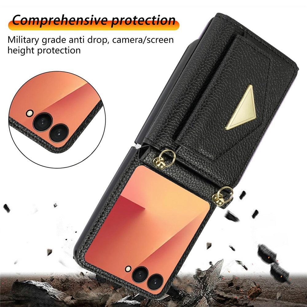For Samsung Galaxy Z Flip8 Case Card Slots PU + PC Phone Cover with Long Strap