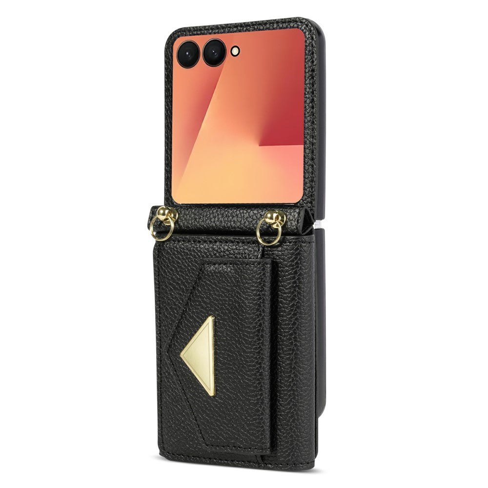 For Samsung Galaxy Z Flip8 Case Card Slots PU + PC Phone Cover with Long Strap