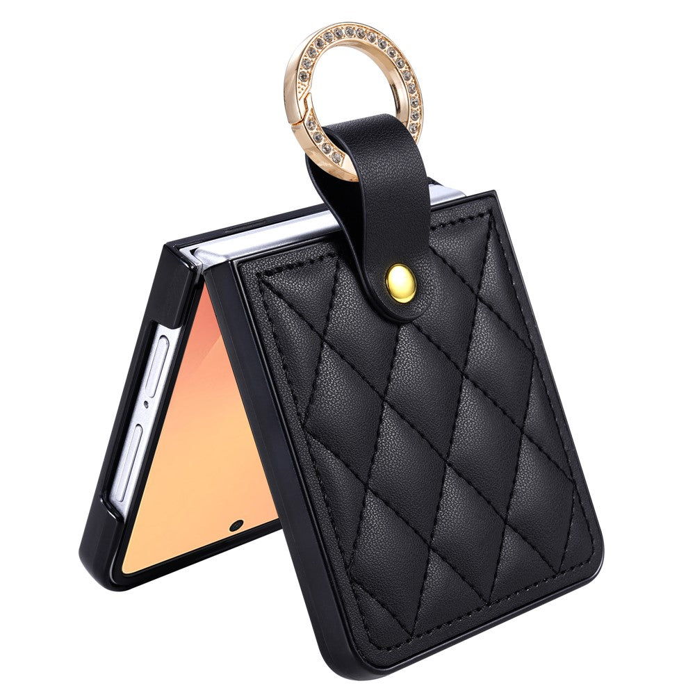 For Samsung Galaxy Z Flip8 Case Quilted Leather Phone Cover with Ring Holder