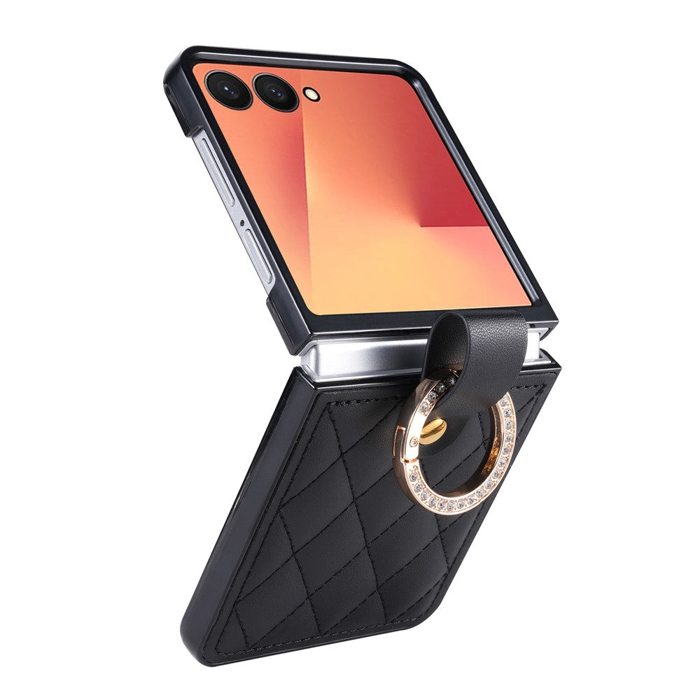 For Samsung Galaxy Z Flip8 Case Quilted Leather Phone Cover with Ring Holder