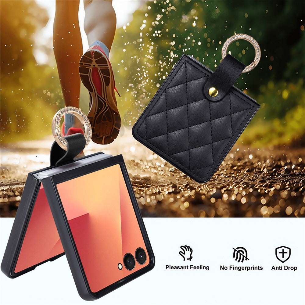For Samsung Galaxy Z Flip8 Case Quilted Leather Phone Cover with Ring Holder