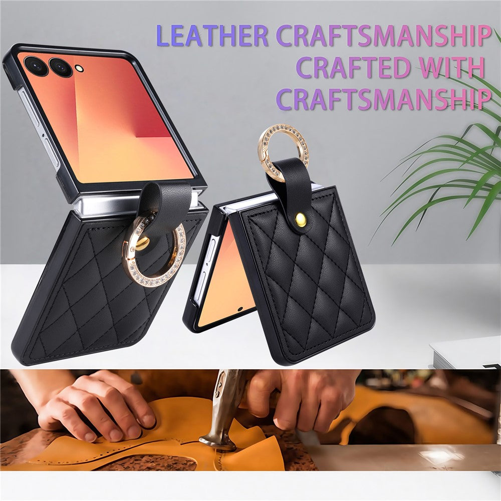 For Samsung Galaxy Z Flip8 Case Quilted Leather Phone Cover with Ring Holder
