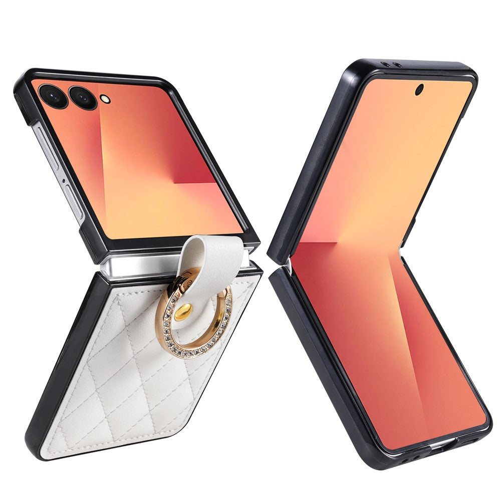 For Samsung Galaxy Z Flip8 Case Quilted Leather Phone Cover with Ring Holder