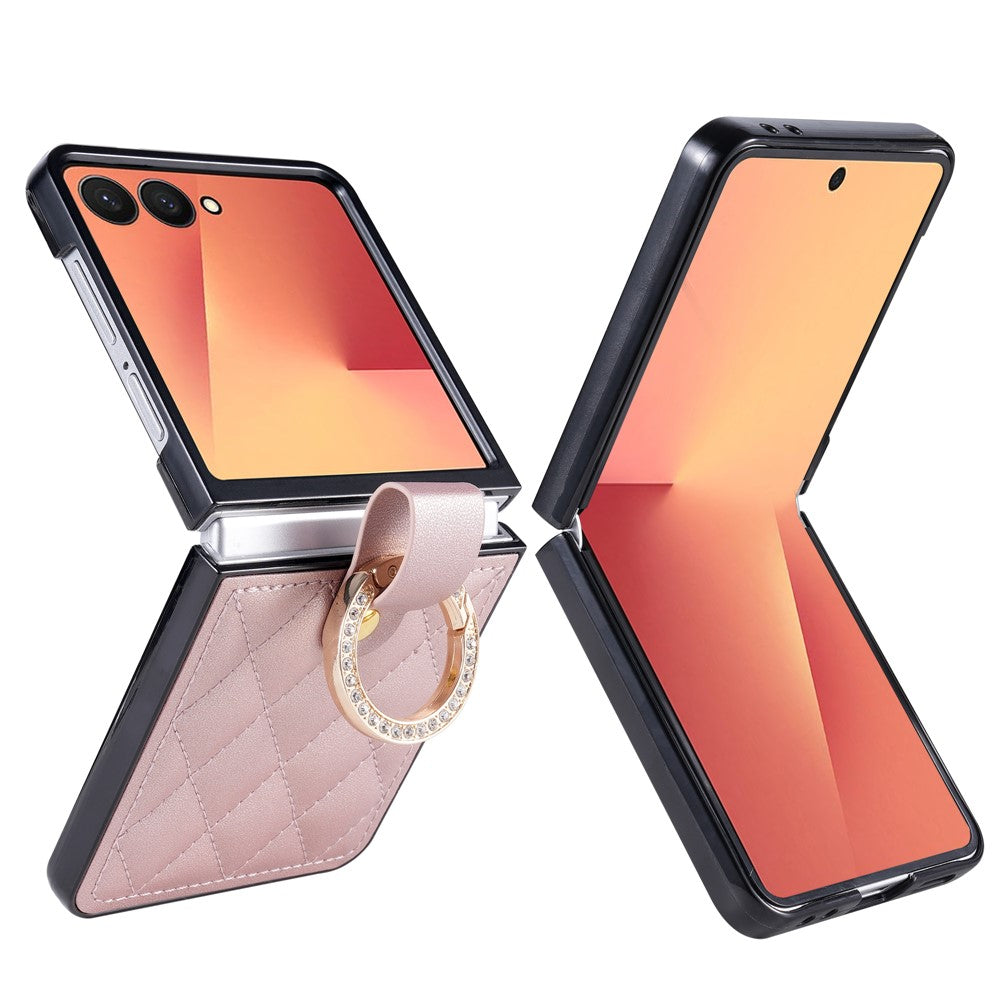 For Samsung Galaxy Z Flip8 Case Quilted Leather Phone Cover with Ring Holder