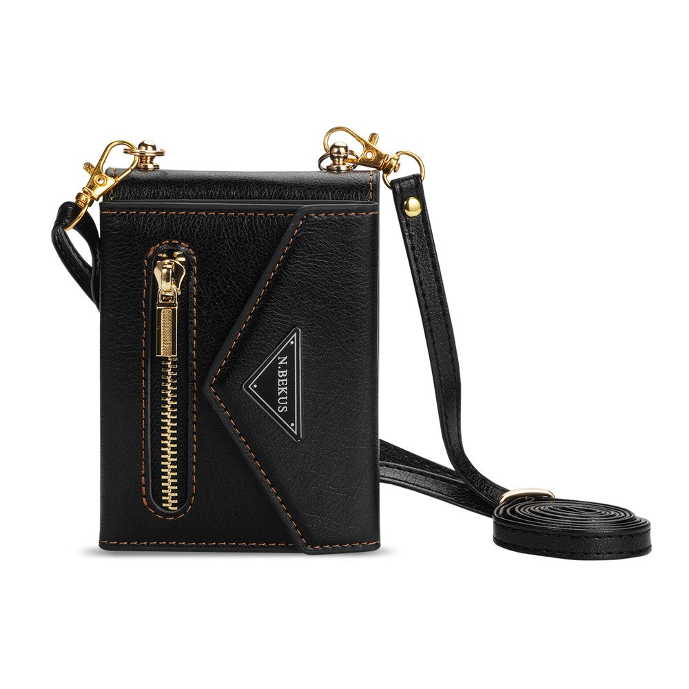 N.BEKUS For Samsung Galaxy Z Flip8 Case Zipper Card Holder PU + PC Phone Cover with Shoulder Strap