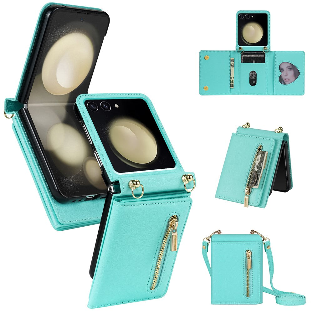 For Samsung Galaxy Z Flip8 Case Zipper Wallet PU + TPU + PC Phone Cover with Shoulder Strap