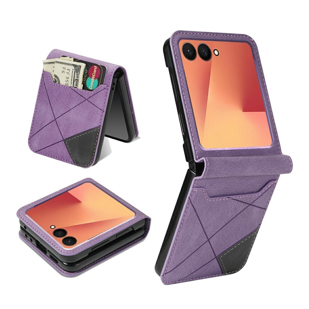 For Samsung Galaxy Z Flip8 Case Card Holder Color Splicing PU Leather + PC Phone Cover