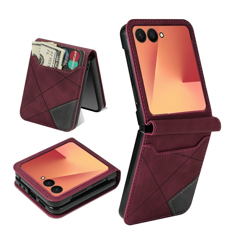 For Samsung Galaxy Z Flip8 Case Card Holder Color Splicing PU Leather + PC Phone Cover