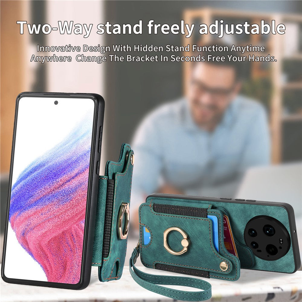 Xiaomi 17 Ultra 5G – Handyhülle aus PU-Leder und TPU, mit Ständer, mit Kartenfach, mit Ringhalter, mit RFID-Schutz