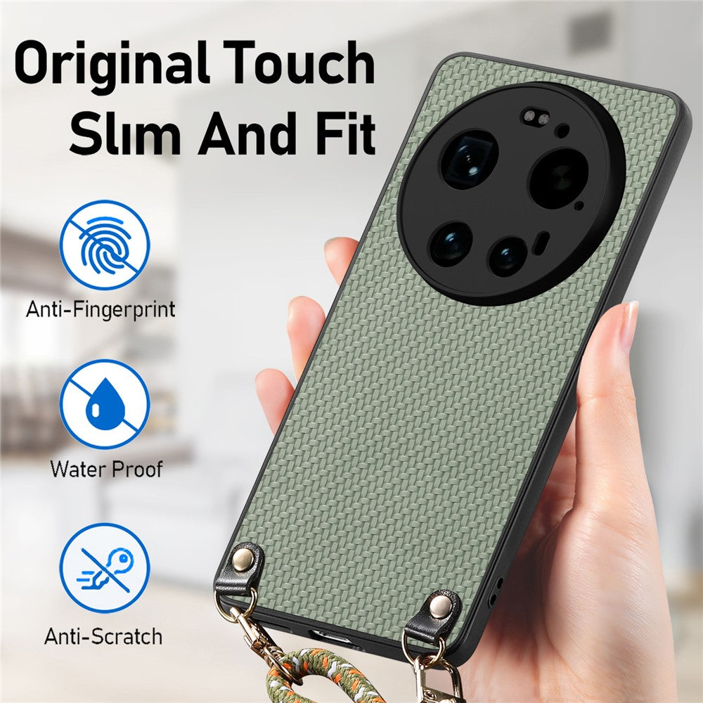 Xiaomi 17 Ultra 5G – Handyhülle aus Kunststoff, PU-Leder und TPU, in Carbonfaser-Optik, mit verstellbarem Trageriemen