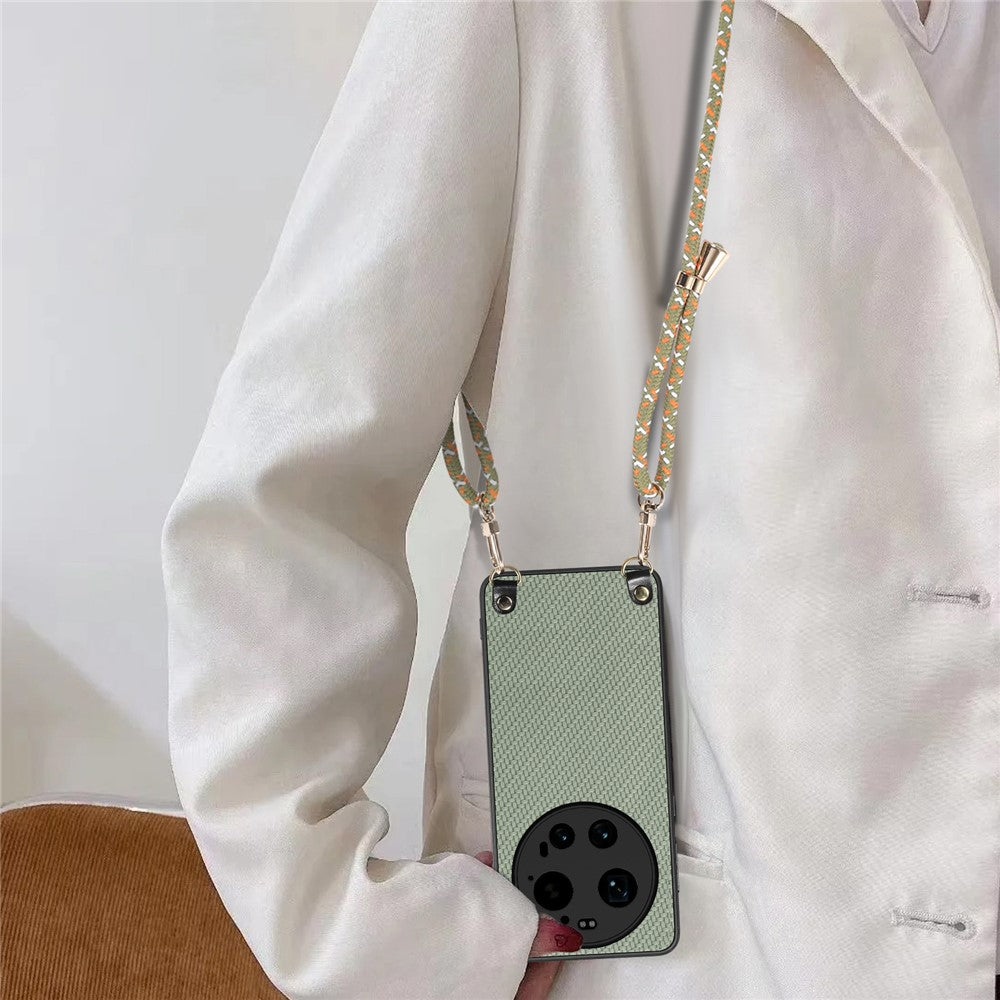 Xiaomi 17 Ultra 5G – Handyhülle aus Kunststoff, PU-Leder und TPU, in Carbonfaser-Optik, mit verstellbarem Trageriemen
