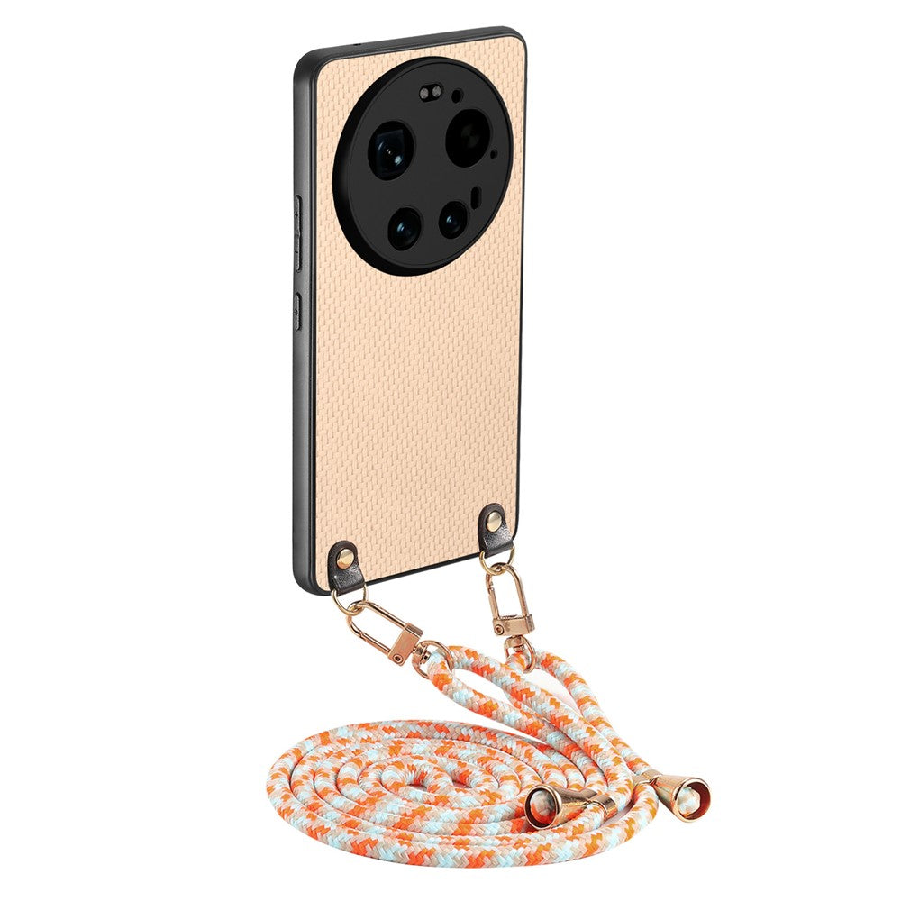 Xiaomi 17 Ultra 5G – Handyhülle aus Kunststoff, PU-Leder und TPU, in Carbonfaser-Optik, mit verstellbarem Trageriemen