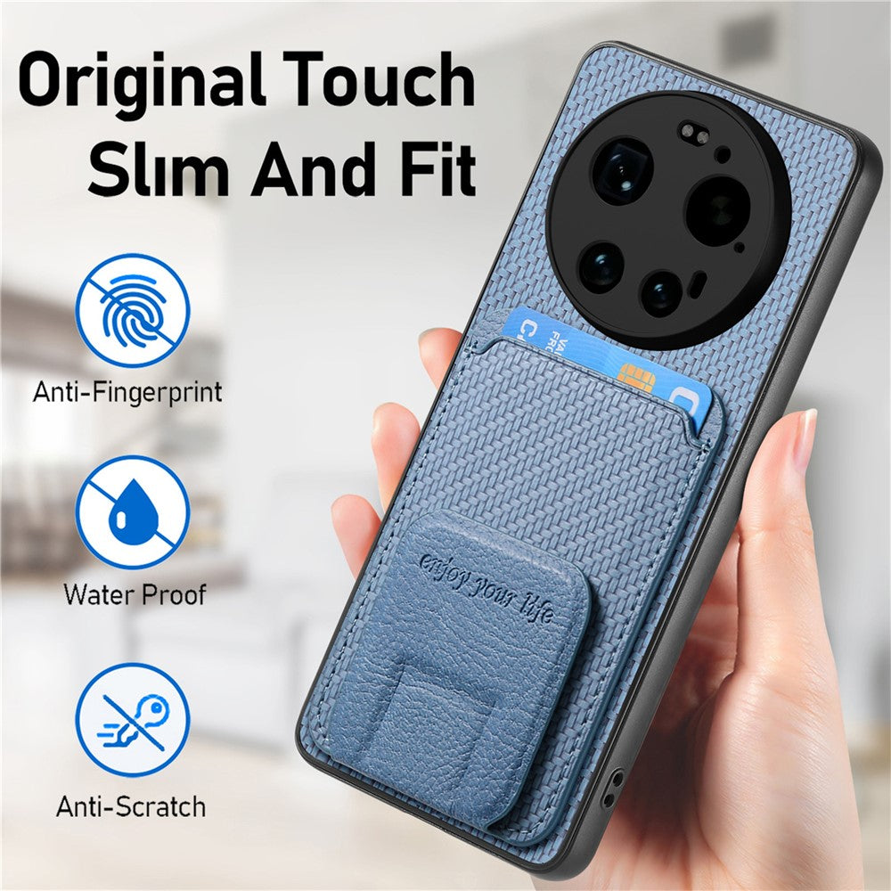 Xiaomi 17 Ultra 5G – Handyhülle aus PU-Leder und TPU, mit Ständer, mit Kartenfach, in Carbonfaser-Optik