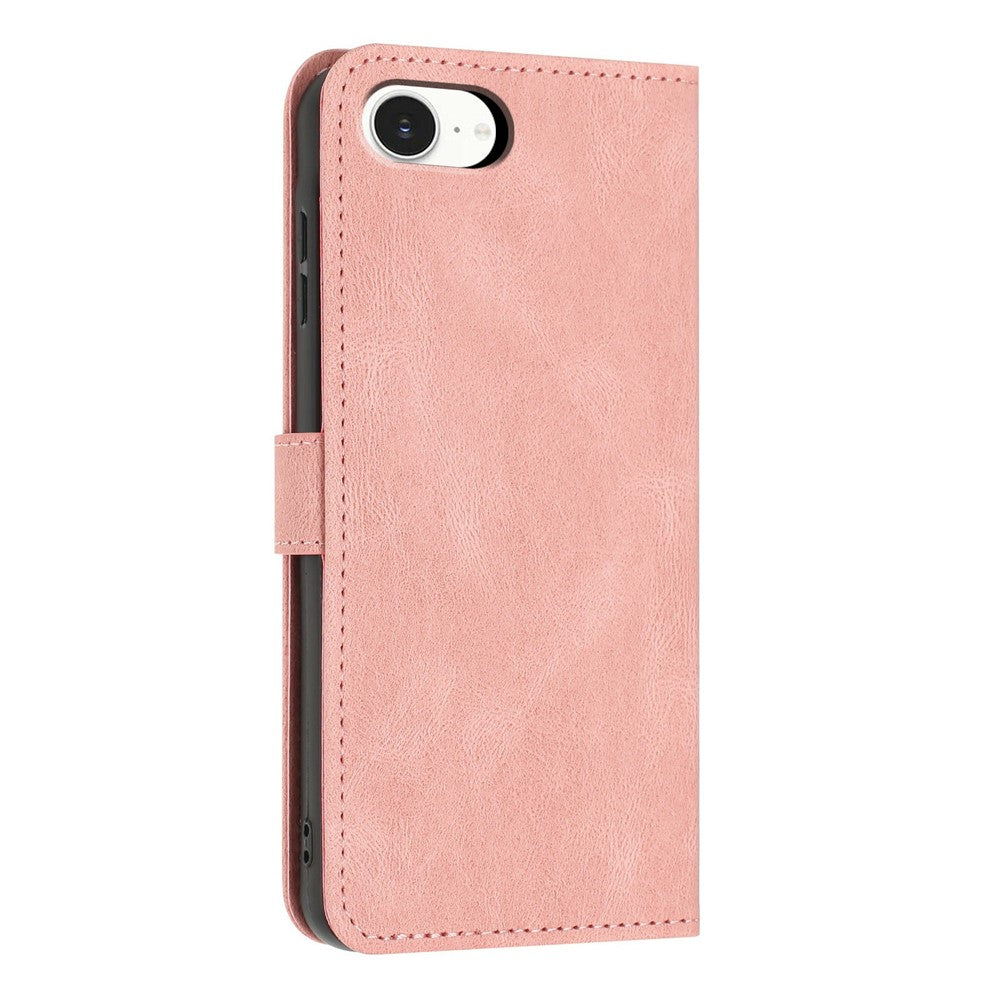 For iPhone 17e / 16e Wallet Case Butterfly Flower Imprint PU Leather Phone Cover with Wrist Strap