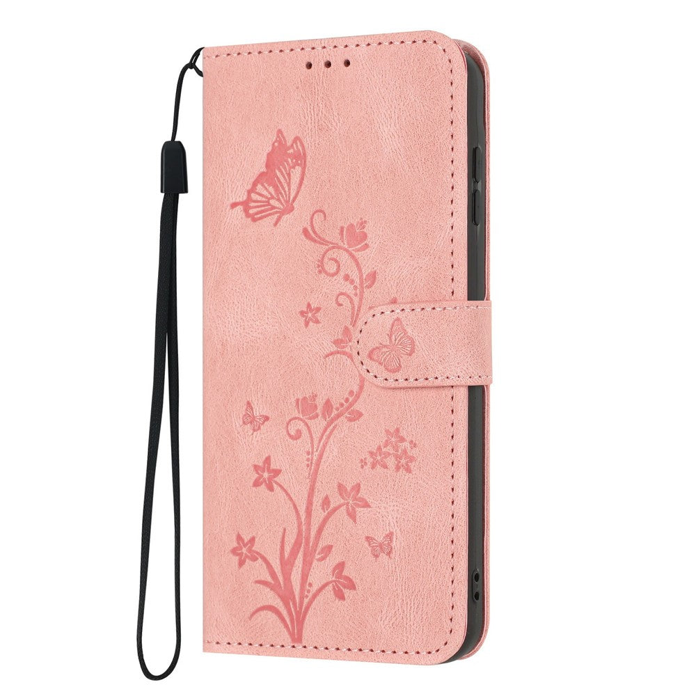 For Samsung Galaxy A57 5G Wallet Case Butterfly Flower Imprint PU Leather Phone Cover with Wrist Strap