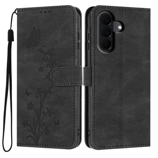 Galaxy A57 5G Handyhülle – Brieftaschenetui mit Schmetterlings-Blumenaufdruck, PU-Leder, mit Handschlaufe
