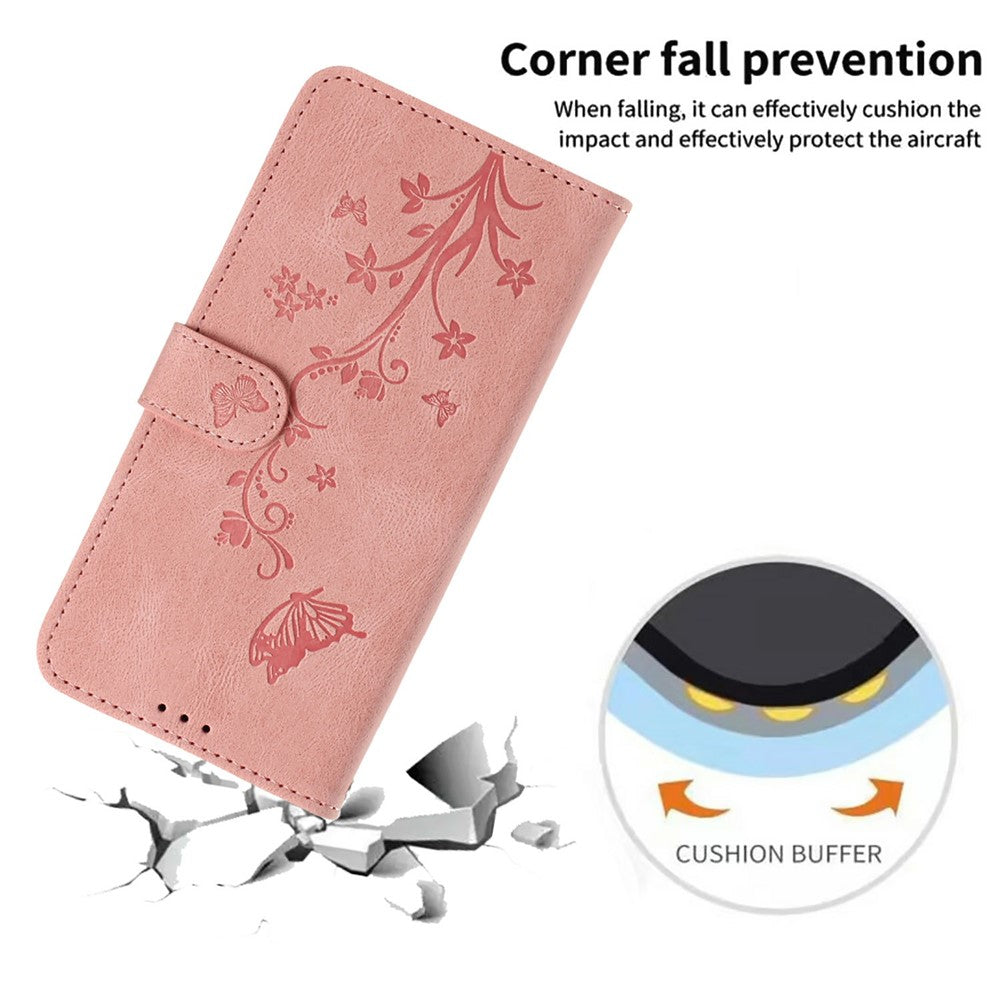 For Google Pixel 11 / Pixel 11 Pro Wallet Case Butterfly Flower Imprint PU Leather Phone Cover with Wrist Strap