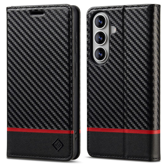 Galaxy S26 FE Handyhülle – LC.IMEEKE Wallet Case aus Leder mit Kohlefaserstruktur