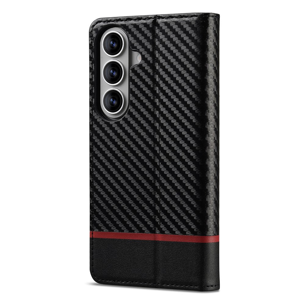 LC.IMEEKE Wallet Case for Samsung Galaxy S26 FE Carbon Fiber Texture Leather Phone Cover