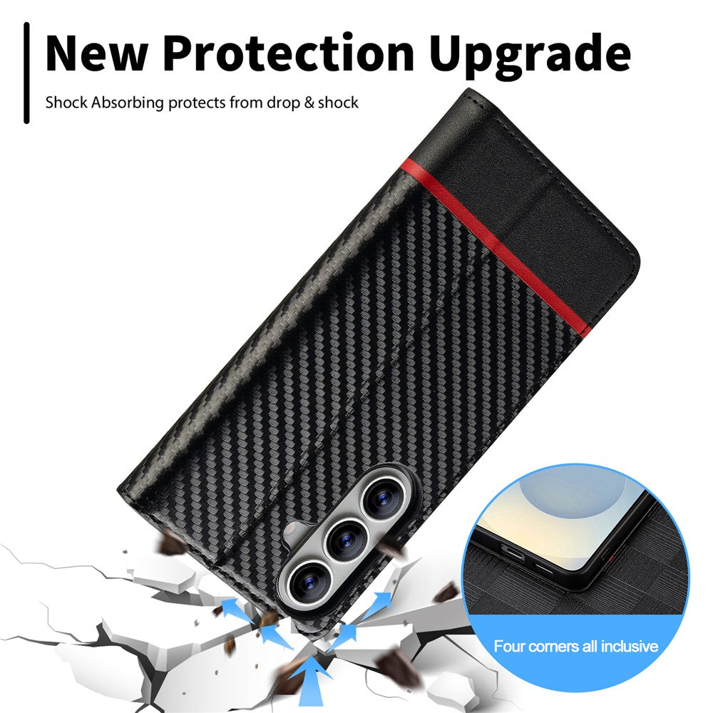 LC.IMEEKE Wallet Case for Samsung Galaxy S26 FE Carbon Fiber Texture Leather Phone Cover